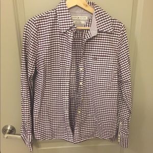 EUC Tommy Hilfiger purple gingham button-up shirt